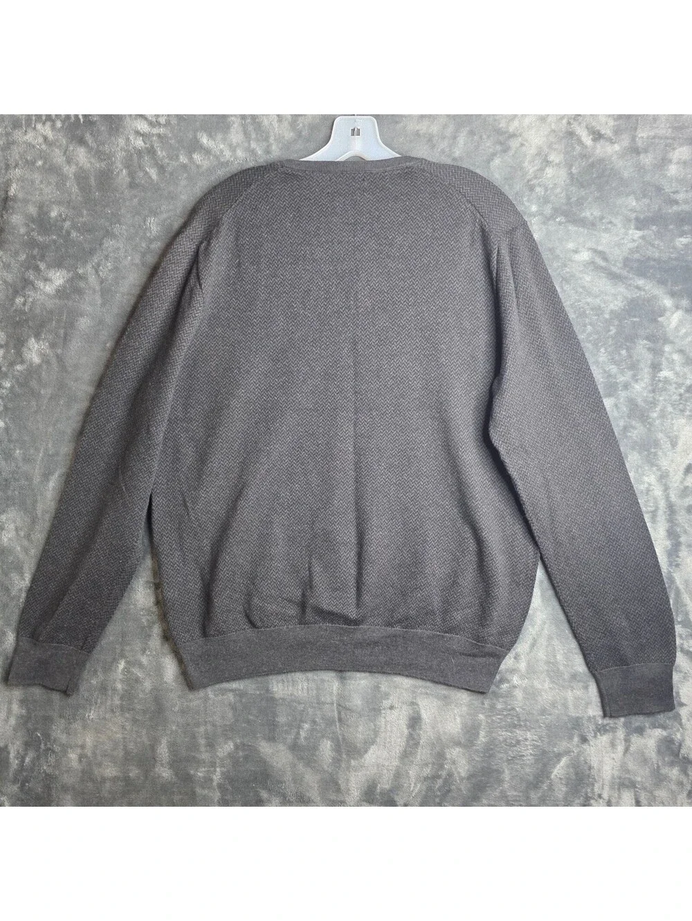 Polo Ralph Lauren Sweater Men Large Pima Cotton V-Neck Herringbone Gray Charcoal